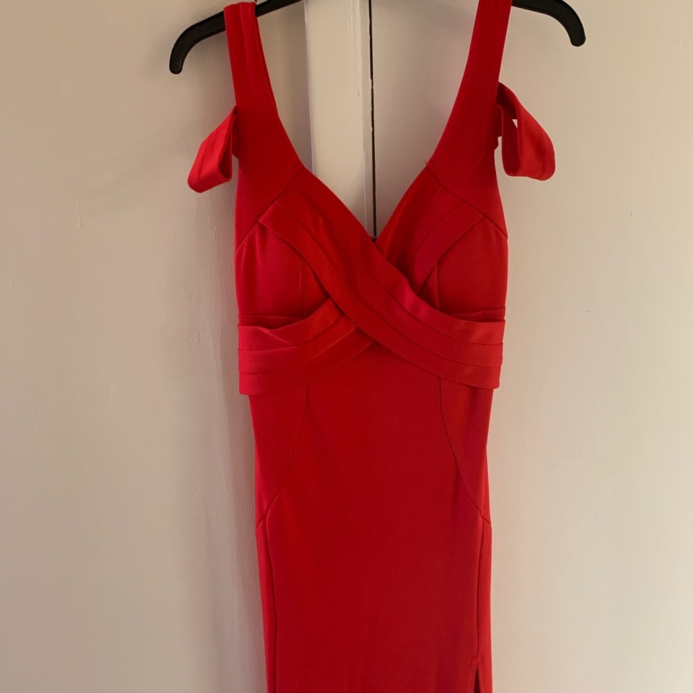 Red-Orange Off the Shoulder Gown